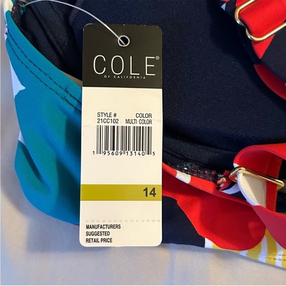 Cole Of California 2 Piece Bikini High Cut Bottom Twist Underwire Top Womens 14 - Picture 9 of 13